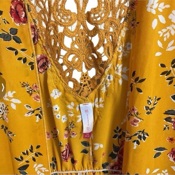 No Boundaries Juniors Golden Floral Kimono Top Size L - Picture 3 of 13